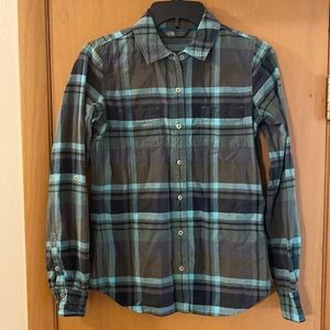 The North Face Plaid Cotton Button Down Shirt Teal Blue Gray Size Small